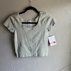 NWT Athleta Girl Rise Above Ribbed Waist‎ Length Tee Green with Silver Sz XL(14)